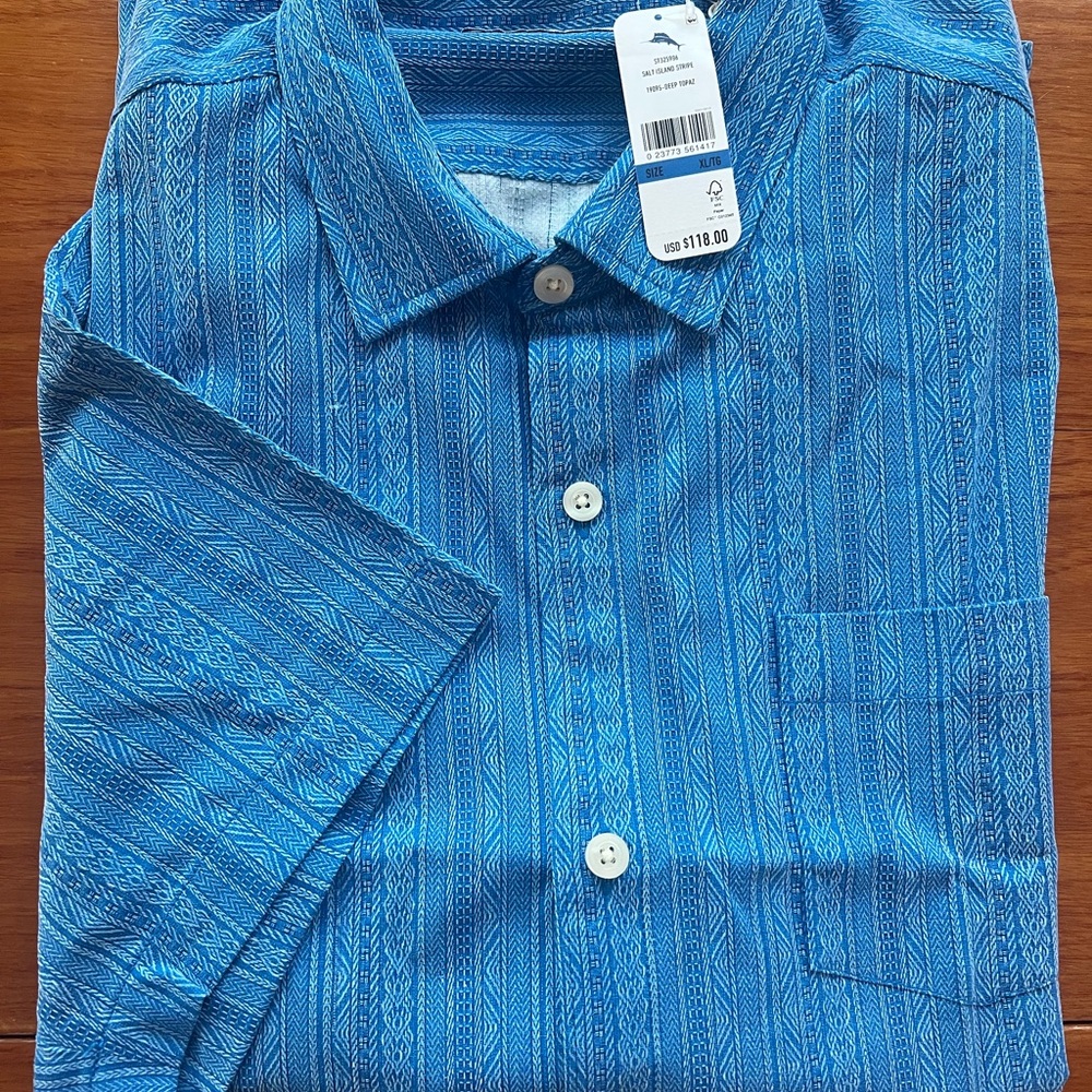 Tommy Bahama Mens Silk Camp  Shirt Salt Island Stripe SZ XL NWT $118